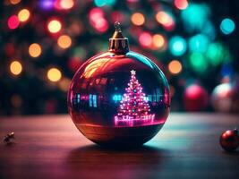 versierd Kerstmis boom met bal, klok en veel meer. ai generatief foto