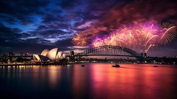 gelukkig nieuw jaar vuurwerk behang. ai generatief foto