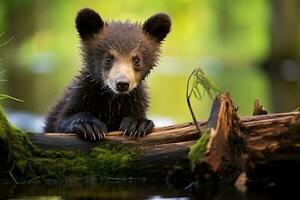 grizzly beer moeder en welpen. hd kwaliteit scheermes scherp afbeeldingen. ai generatief foto