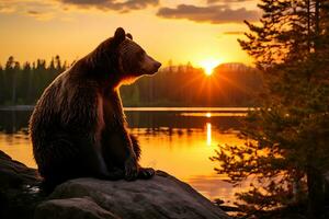 grizzly beer moeder en welpen. hd kwaliteit scheermes scherp afbeeldingen. ai generatief foto