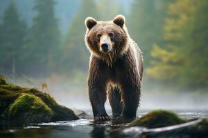 grizzly beer moeder en welpen. hd kwaliteit scheermes scherp afbeeldingen. ai generatief foto