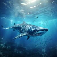 gebochelde walvis speels zwemmen in Doorzichtig blauw oceaan. ai generatief foto