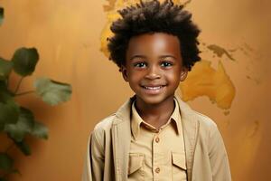 ai gegenereerd studio portret van schattig weinig Afrikaanse jongen Aan verschillend kleur achtergronden foto