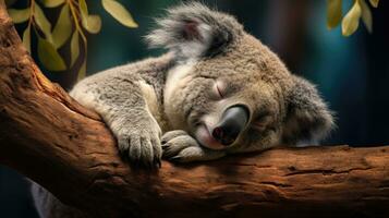 Australisch dieren in het wild koala beer in haar natuurlijk leefgebied met eucalyptus bladeren ai gegenereerd foto