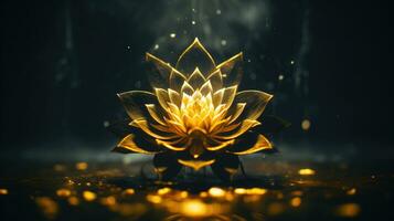 gouden lotus bloem Aan zwart achtergrond een verbijsterend illustratie van meditatie ai gegenereerd foto