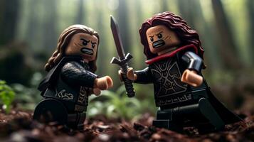 Lego krijgers vechten in een woest episch duel ai generatief foto