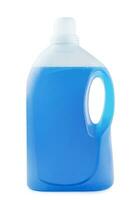 plastic schoon fles vol met blauw wasmiddel foto