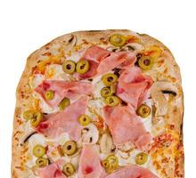 pizza ham en paddestoel geïsoleerd in wit achtergrond foto