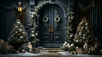Kerstmis nieuw jaar vakantie mooi winter decoraties van de Ingang deuren naar de huis, achtergrond foto