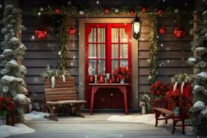 Kerstmis decoraties in de veranda en buitenshuis. generatief ai. foto