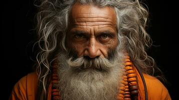 portret van een oud sadhu heilig Mens Aan hulp ghat. foto