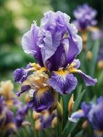 mooi iris bloem in de tuin generatief ai foto