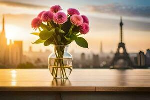foto behang de stad, bloemen, Parijs, de eiffel toren, bloemen, bloemen. ai-gegenereerd