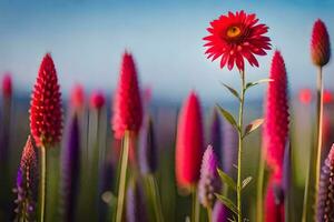 foto behang de lucht, bloemen, de veld, de zon, de bloemen, de veld,. ai-gegenereerd