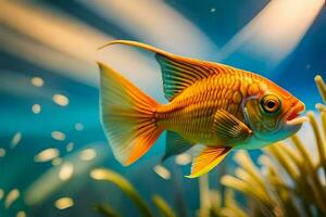 een vis zwemmen in een aquarium met planten. ai-gegenereerd foto