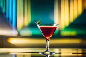 een cocktail in een glas Aan een tafel. ai-gegenereerd foto