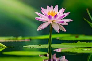 een single roze lotus bloem is drijvend in de water. ai-gegenereerd foto