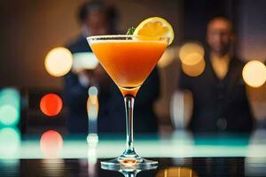 een cocktail met oranje plakjes Aan top. ai-gegenereerd foto