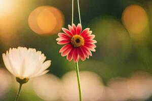 een bloem hangende van een snaar. ai-gegenereerd foto