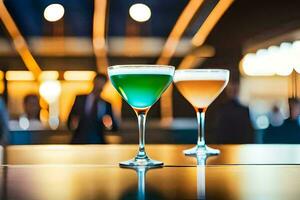 twee cocktails Aan een bar balie. ai-gegenereerd foto