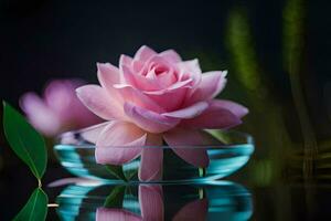 roze roos in een glas kom met water. ai-gegenereerd foto