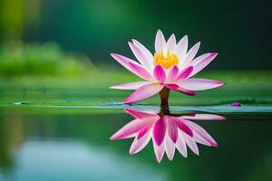 een roze lotus bloem is weerspiegeld in de water. ai-gegenereerd foto