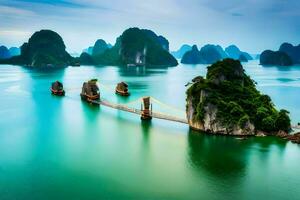 de brug in Halong baai, Vietnam. ai-gegenereerd foto