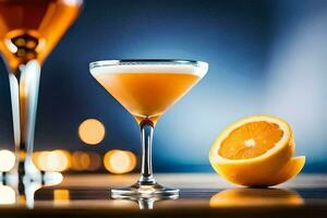 een cocktail met oranje sap en een glas. ai-gegenereerd foto