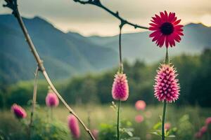 foto behang de lucht, bloemen, bergen, de zon, bloemen, de bloemen, de bloemen. ai-gegenereerd