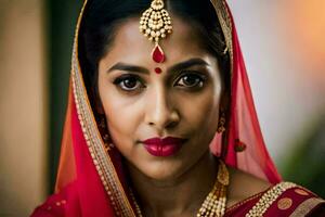 een Indisch vrouw in traditioneel kleding. ai-gegenereerd foto