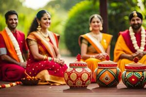 Indisch bruiloft ceremonie in Bangalore. ai-gegenereerd foto