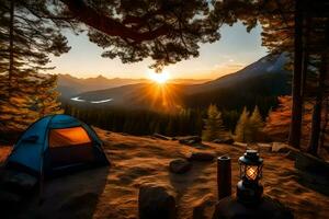 camping in de bergen. ai-gegenereerd foto