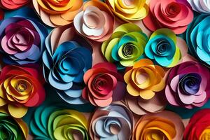 kleurrijk papier bloemen zijn geregeld in een patroon. ai-gegenereerd foto