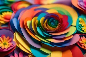 een kleurrijk papier bloem arrangement met veel verschillend kleuren. ai-gegenereerd foto