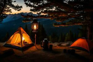 camping in de bergen. ai-gegenereerd foto