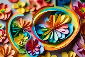kleurrijk papier bloemen geregeld in een cirkel. ai-gegenereerd foto