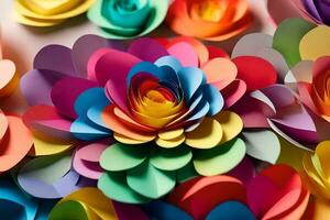 een groot groep van kleurrijk papier bloemen. ai-gegenereerd foto