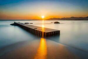 een pier in de oceaan Bij zonsondergang. ai-gegenereerd foto