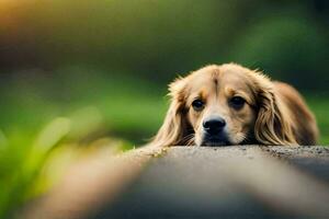 een hond houdende Aan een houten bank. ai-gegenereerd foto