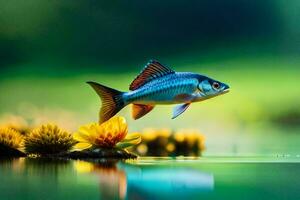 foto behang de lucht, vis, water, bloemen, de zee, de lucht, de vis. ai-gegenereerd
