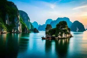 de mooi landschap van Halong baai. ai-gegenereerd foto