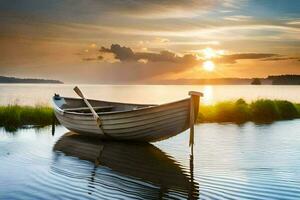 de boot Aan de meer. ai-gegenereerd foto