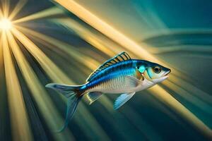 een vis in de water met stralen van licht. ai-gegenereerd foto
