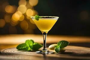 een cocktail met citroen en munt bladeren. ai-gegenereerd foto
