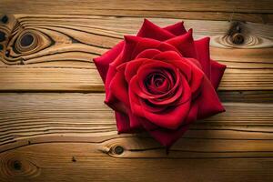 rood roos Aan een houten achtergrond. ai-gegenereerd foto