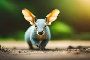 een klein blauw dier met groot oren. ai-gegenereerd foto