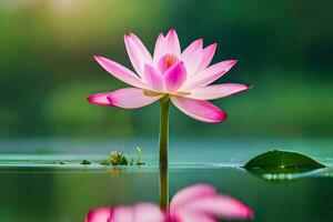 een roze lotus bloem is drijvend in de water. ai-gegenereerd foto