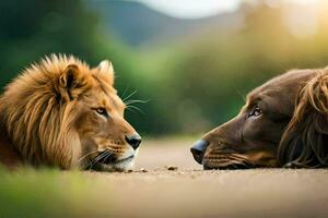 twee honden houdende naar beneden De volgende naar elk ander. ai-gegenereerd foto