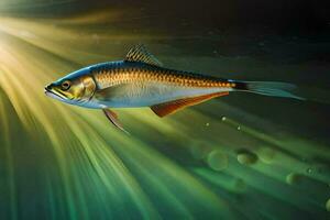 een vis zwemmen in de water met zonlicht schijnt. ai-gegenereerd foto