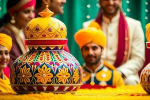 Indisch bruiloft ceremonie in Londen. ai-gegenereerd foto